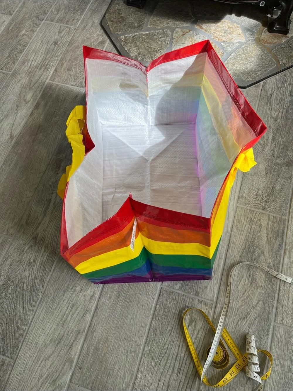 IKEA Rainbow Striped Storage Tote Bag with Yellow Handles